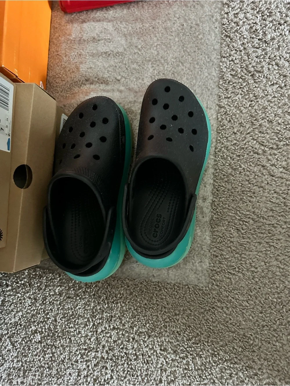 CROCS Black with Aqua and Lime Platform Clogs